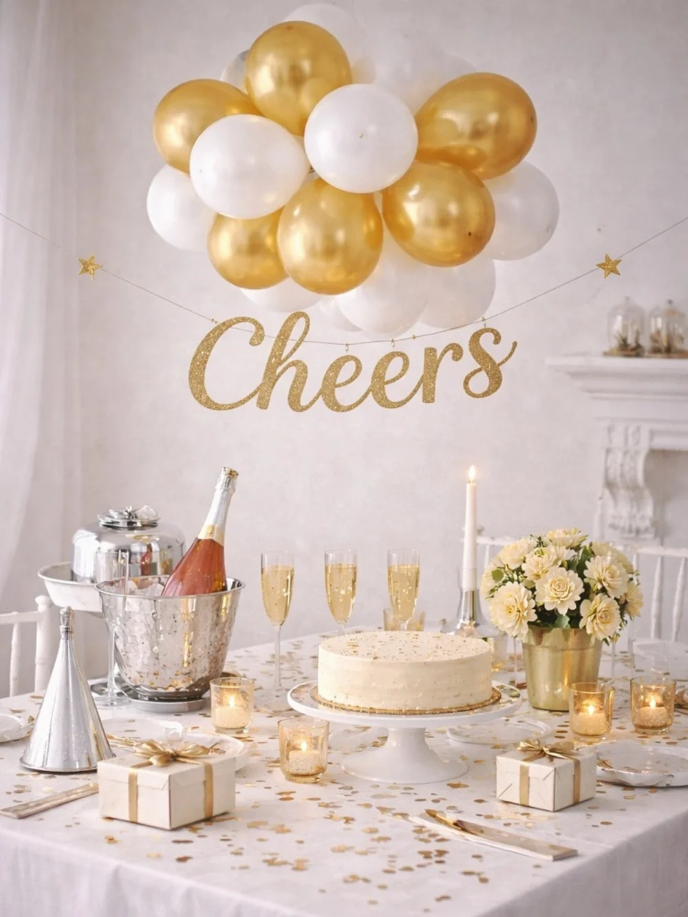 Air-Filled Latex Balloon Chandelier Kit 16” – Gold & White (27 pcs) NIB